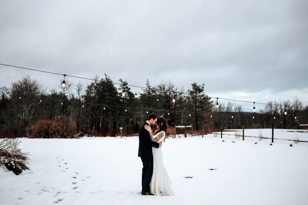 Outdoor wedding portraits in the snow