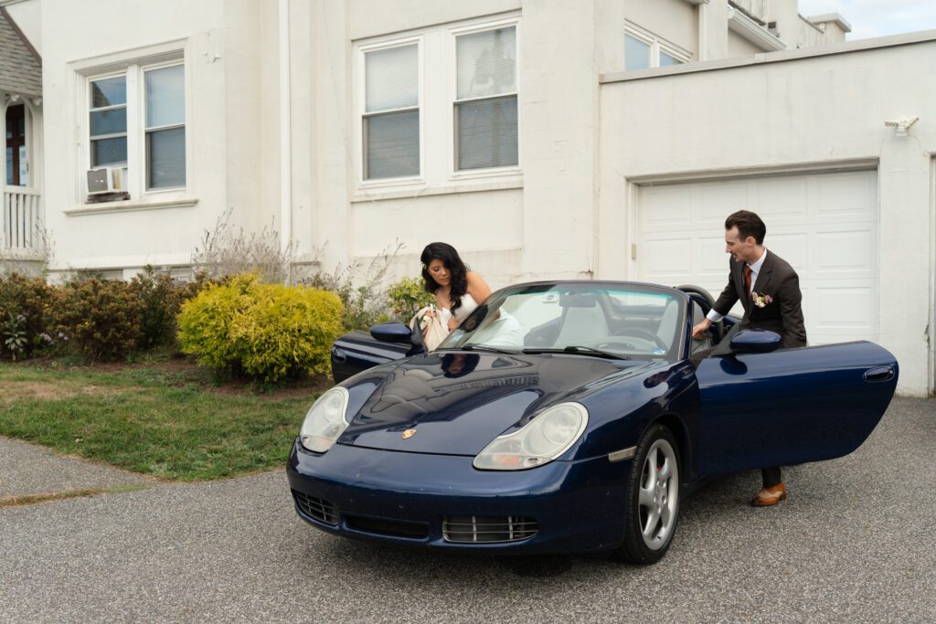 bride and groom leaving wedding ceremony at st peter's church in liberty