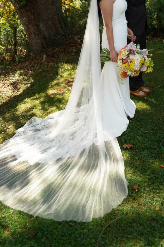 bride and groom outdoor portraits for their north branch inn wedding in the catskills