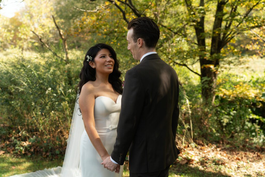 bride and groom outdoor portraits for their north branch inn wedding in the catskills