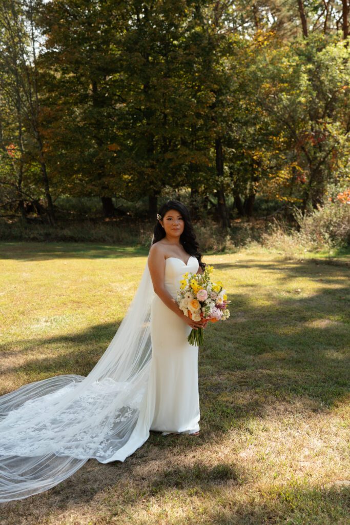 bride and groom outdoor portraits for their north branch inn wedding in the catskills