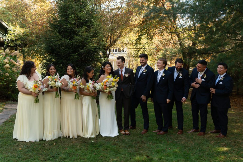 wedding party outdoor portraits for north branch inn wedding in the catskills