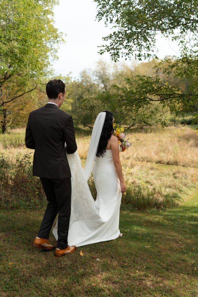 bride and groom outdoor portraits for their north branch inn wedding in the catskills