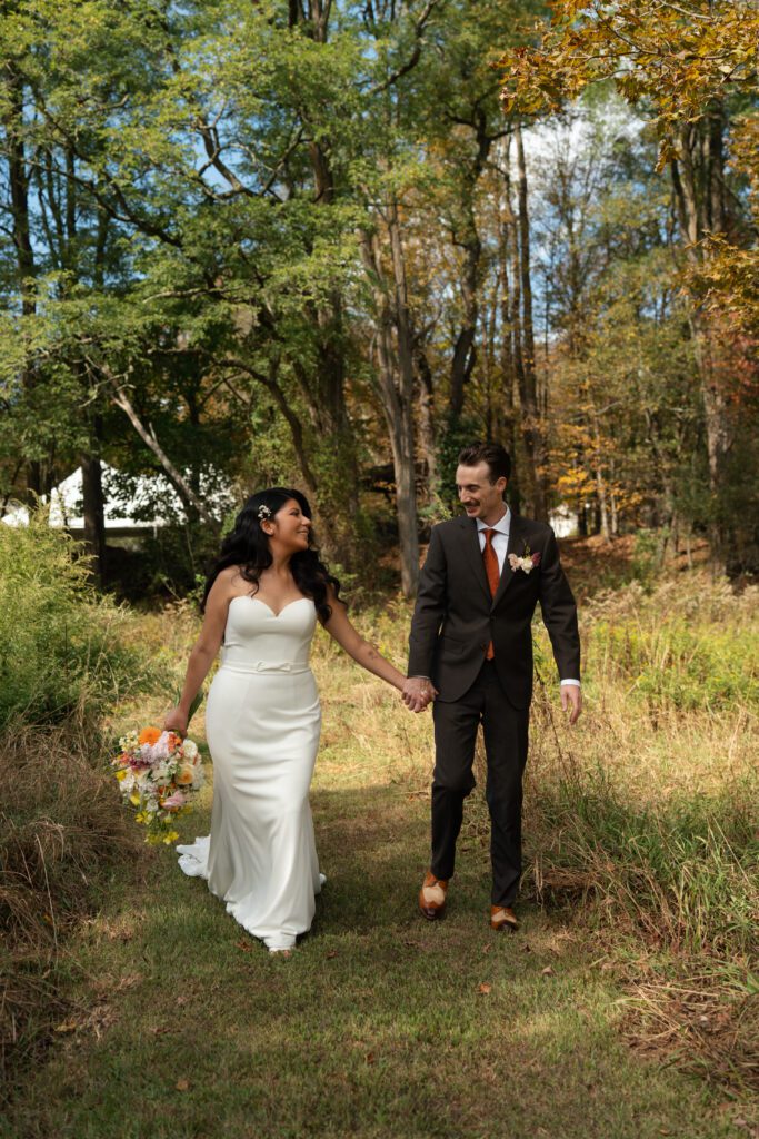 bride and groom outdoor portraits for their north branch inn wedding in the catskills