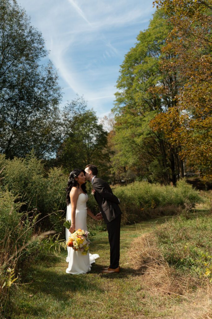 bride and groom outdoor portraits for their north branch inn wedding in the catskills