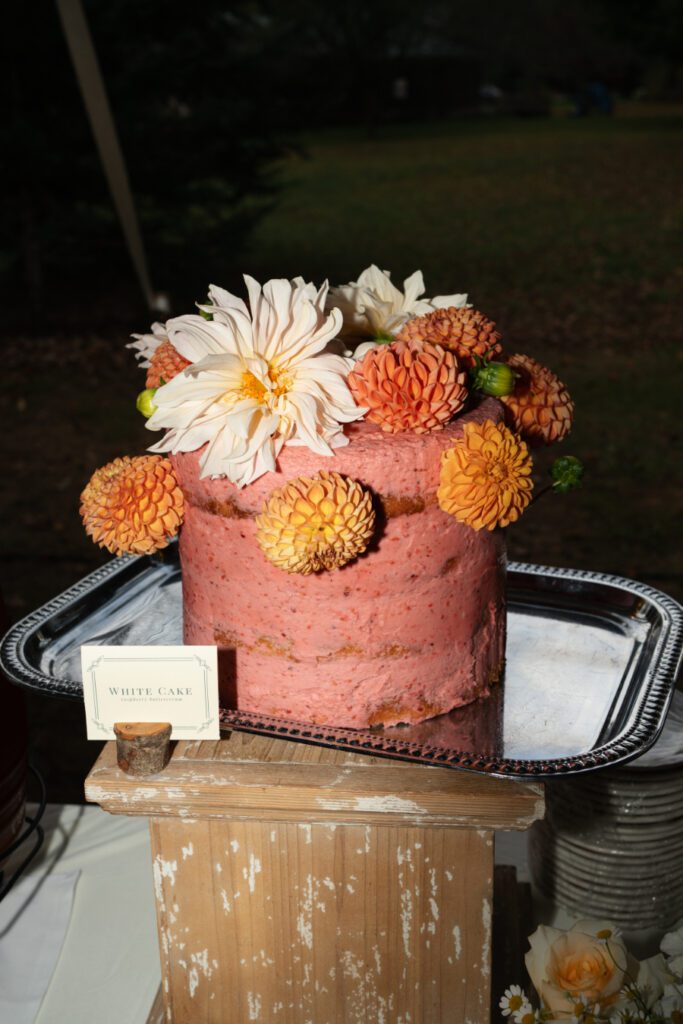 wedding reception cake for tented fall wedding at north branch inn