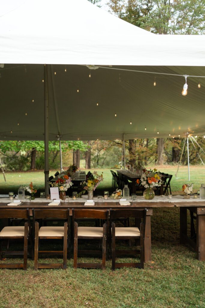 wedding reception decor details for tented fall wedding at north branch inn
