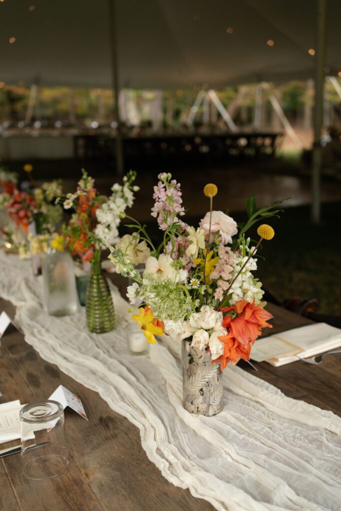 wedding reception decor details for tented fall wedding at north branch inn