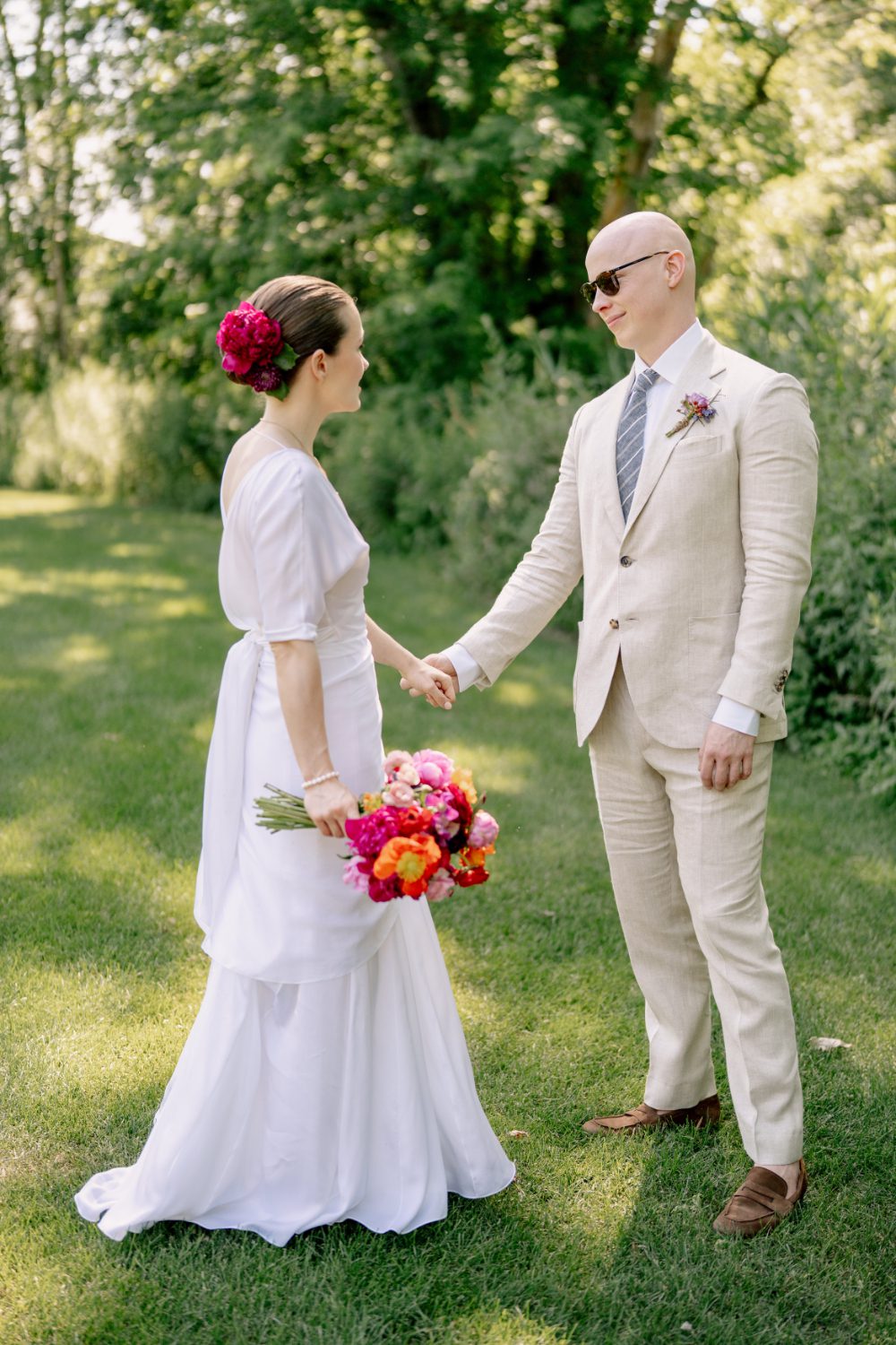 OUTDOOR FIRST LOOK PHOTOS OF BRIDE AND GROOM