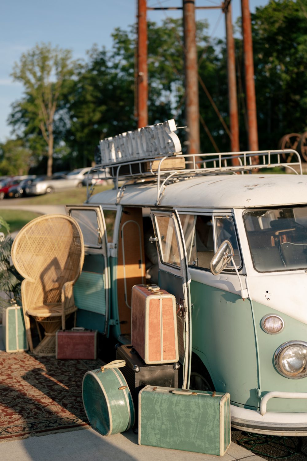 BRIDE AND GROOM PORTRAITS IN NY PHOTO BUS AT WINERY HUDSON VALLEY WEDDING